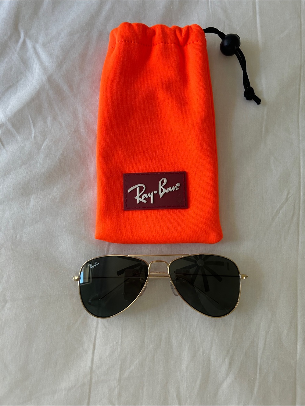 BEST CONDITION! Ray-Ban Kids Orange Pouch with Gold Aviator Sunglasses